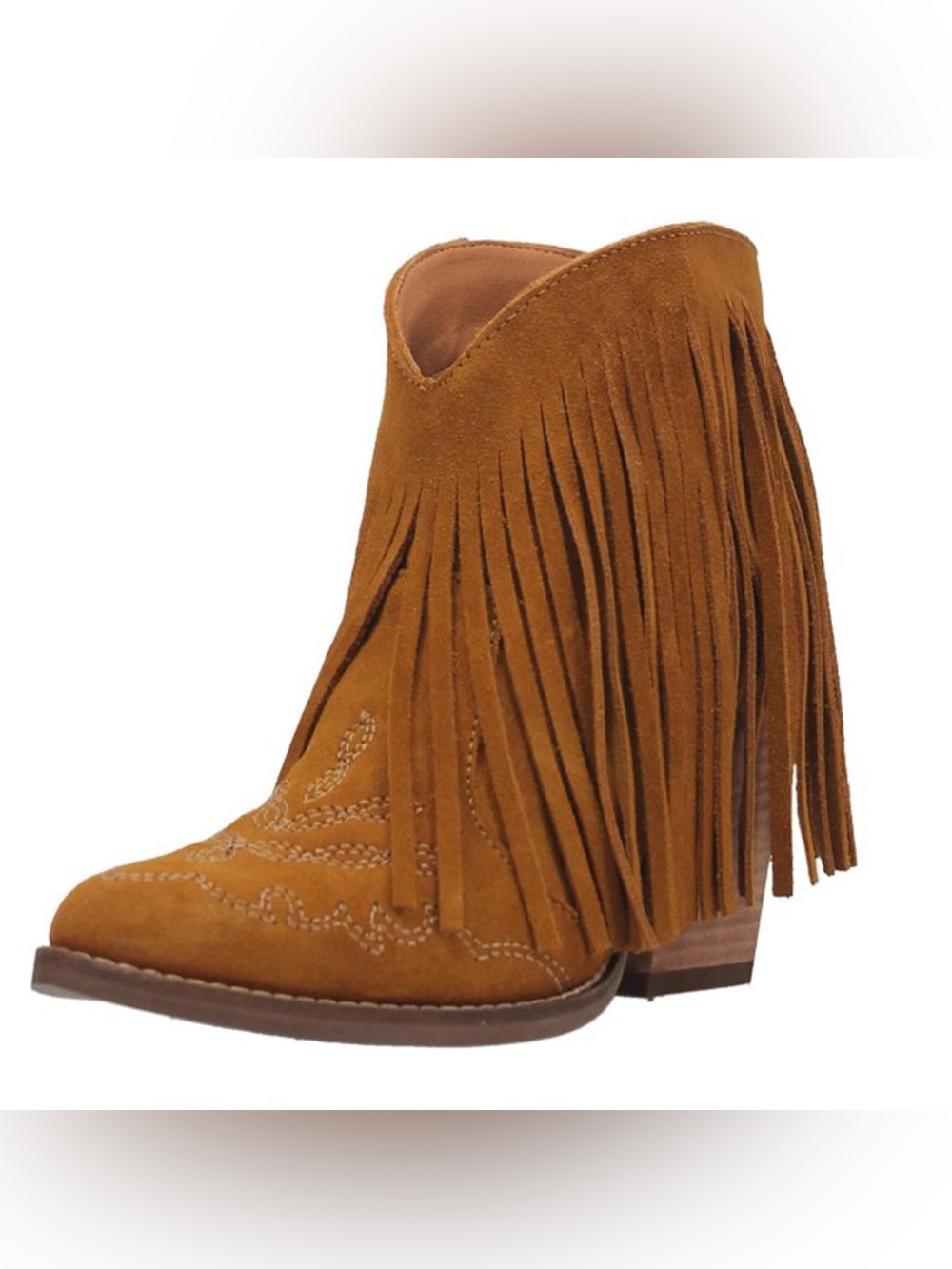 Dingo Women's Mustard Fringed Tangles Bootie Fringe Suede Ankle Boot